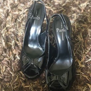 Black Bowed Patten Leather Heels